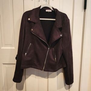 Ruelle Medium Dark Charcoal Gray Suede Moto Jacket Extra Large/XL